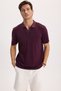 Men's Slim Fit Slim Cut Cotton Short Sleeve Striped Claret Red Polo V-Neck T-Shirt