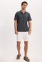 Men's Slim Fit Slim Cut Cotton Short Sleeve Striped Anthracite Polo V-Neck T-Shirt - 2