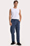 Men's standard fit regular cut cotton checkered navy blue pajama bottoms with drawstring waist and pockets. - 3