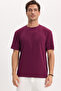 Men's Regular Fit Comfortable Cut Extra Soft Modal Fabric Crew Neck Short Sleeve Claret Red T-Shirt