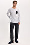 Men's Standard Fit Relaxed Cut Long Sleeve Cotton Gray Black Pajama Set - 7