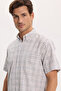 Men's regular fit classic cut 100% cotton short sleeve checkered linen effect beige shirt with pockets - 6