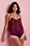 Bordo Dantelli İp Askılı Saten Şortlu Dokuma Pijama Takımı THMSS22PT0269 - 2