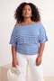 Blue-White Striped Boat Neck Knitted Plus Size Blouse Tbbss26Bf00059 - 3