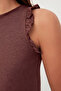 Bordo %100 Pamuklu Fırfırlı Şortlu Örme Pijama Takımı THMSS22AU0304 - 4