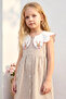 Girl's Summer Dress with Front Buttons and Collar Detail in Beige - 4
