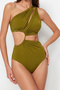 Haki Tek Omuz Tünelli Cut Out Detaylı Regular Core Mayokini TBESS23MA00206 - 7