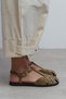 Majes Rome Beige Suede Leather Embroidery Detail Flat Sole Women's Sandals - 8