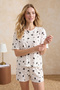 Beyaz %100 Pamuklu Galaksi Desenli Şortlu Örme Pijama Takımı THMSS25PT00070 - 2