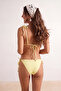 Yellow Plaid Textured Triangle Covered Low Waist Regular Bikini Set with Bead Accessories Tbess26Bt00027 - 3