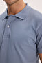 Men's Slim Fit 100% Cotton Short Sleeve Polo Collar Indigo T-Shirt - 5