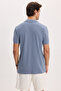 Men's Slim Fit 100% Cotton Short Sleeve Polo Collar Indigo T-Shirt - 7