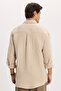 Men's Relax Fit Comfortable Cut 100% Cotton Long Sleeve Plain Muslin Fabric Draped Beige Shirt - 7