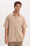 Men's relaxed fit short sleeve polo collar jacquard knit plain beige shirt