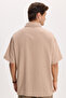 Men's relaxed fit short sleeve polo collar jacquard knit plain beige shirt - 8