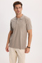 Men's slim fit 100% cotton short sleeve polo collar mink t-shirt - 2