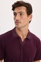 Men's Slim Fit Slim Cut Cotton Short Sleeve Striped Claret Red Polo V-Neck T-Shirt - 4