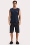 Men's Standard Fit Regular Cut Sleeveless Cotton Navy Blue T-Shirt Dark Gray Shorts Set