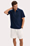 Men's Slim Fit, Extra Soft Modal Fabric, Short Sleeve, Half Zipper, Navy Blue Polo Collar T-Shirt - 3