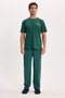 Men's standard fit regular cut cotton crew neck short sleeve elastic green pajama set - 3