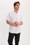 Men's regular fit classic cut 100% Cotton short sleeve Checked Linen Pocketed effect shirt - 3