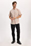 Men's regular fit classic cut 100% cotton short sleeve checkered linen effect beige shirt with pockets - 2