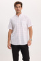 Men's regular fit classic cut 100% Cotton short sleeve Checked Linen Pocketed effect shirt - 4