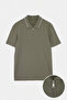 Haki Regular Fermuarlı Polo Yaka Dokulu T-shirt TMNSS26PO00051 - 5