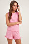 Pembe %100 Pamuklu Fırfırlı Şortlu Örme Pijama Takımı THMSS22AU0304 - 4