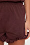 Bordo %100 Pamuklu Fırfırlı Şortlu Örme Pijama Takımı THMSS22AU0304 - 5