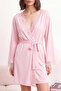 Pembe Kuşaklı Dantelli Viskon Örme Sabahlık THMSS22SB0006 - 3
