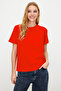 Kırmızı %100 Pamuk Basic Bisiklet Yaka Örme T-Shirt TWOSS23TS00000 - 4