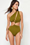 Haki Tek Omuz Tünelli Cut Out Detaylı Regular Core Mayokini TBESS23MA00206 - 4