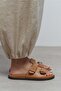 Cute Light Tan Matte Double-Strapped Flat Sole Women's Slippers - 7