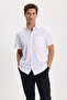 Men's Regular Fit Classic Cut Cotton Short Sleeve Dobby Pocket White Shirt