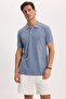 Men's Slim Fit 100% Cotton Short Sleeve Polo Collar Indigo T-Shirt