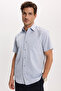 Men's Regular Fit Classic Cut Cotton Short Sleeve Dobby Blue Shirt - 4