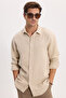 Men's Relax Fit Comfortable Cut 100% Cotton Long Sleeve Plain Muslin Fabric Draped Beige Shirt