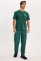 Men's standard fit regular cut cotton crew neck short sleeve elastic green pajama set - 8
