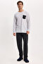 Men's Standard Fit Relaxed Cut Long Sleeve Cotton Gray Black Pajama Set - 3