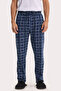 Men's standard fit regular cut cotton checkered navy blue pajama bottoms with drawstring waist and pockets. - 2