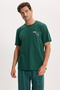 Men's standard fit regular cut cotton crew neck short sleeve elastic green pajama set - 4
