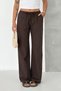 Women's Dark Brown Baggy Fit Elastic Waist Tie Detail 100% Cotton Trousers Emi̇ly-3023 - 2