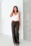 Women's Dark Brown Baggy Fit Elastic Waist Tie Detail 100% Cotton Trousers Emi̇ly-3023 - 3