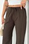 Women's Dark Brown Baggy Fit Elastic Waist Tie Detail 100% Cotton Trousers Emi̇ly-3023 - 7