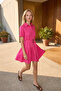 Fuchsia Belted Buttoned Short / Mini Woven Shirt Dress Twoss26El00650 - 2