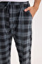 Men's standard fit regular cut cotton checkered drawstring waist pocketed grey pajama bottoms - 4