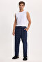 Men's standard fit regular cut cotton checkered navy blue pajama bottoms with drawstring waist and pockets. - 8