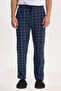 Men's standard fit regular cut cotton checkered navy blue pajama bottoms with drawstring waist and pockets. - 2