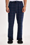 Men's standard fit regular cut cotton checkered navy blue pajama bottoms with drawstring waist and pockets. - 2